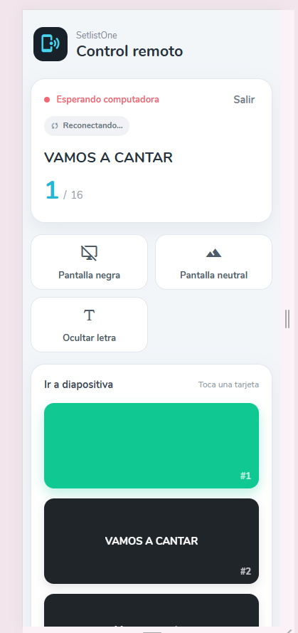 Control remoto móvil real de SetlistOne para manejar la proyección